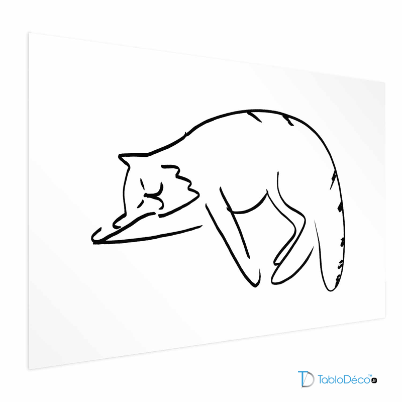 Affiche d'un Chat en Line Art Noir et Blanc avec une marge