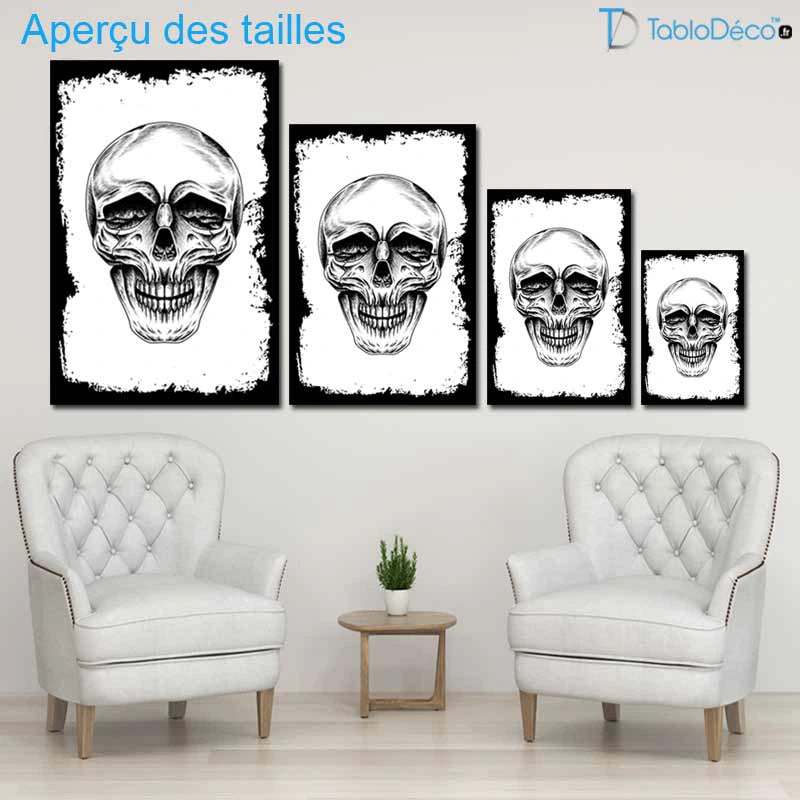 Tableau Tête de Mort Noir et Blanc