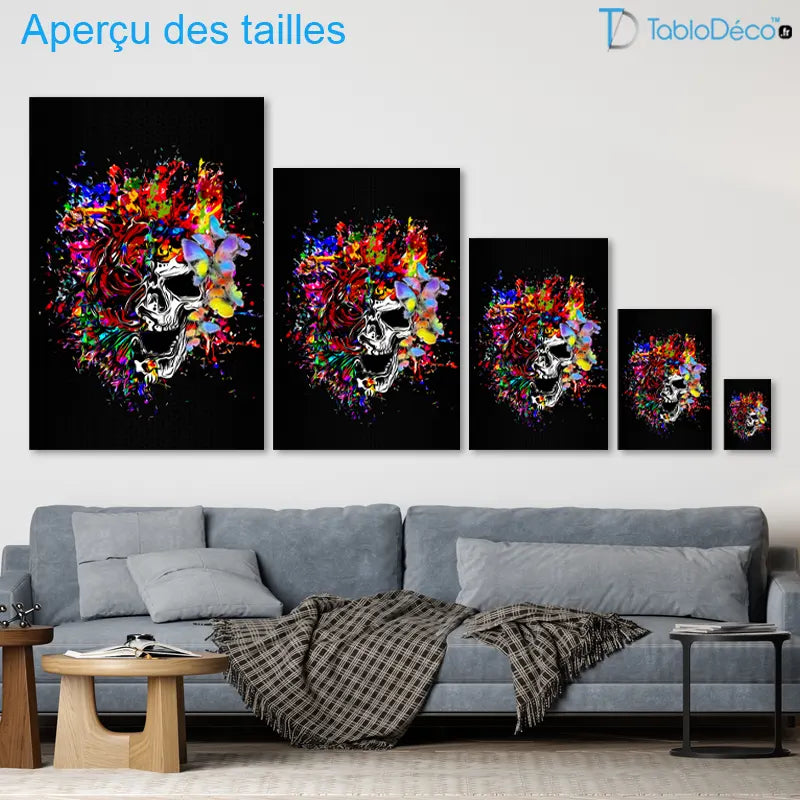 Tableau Tête de Mort Papillons vs Tigre