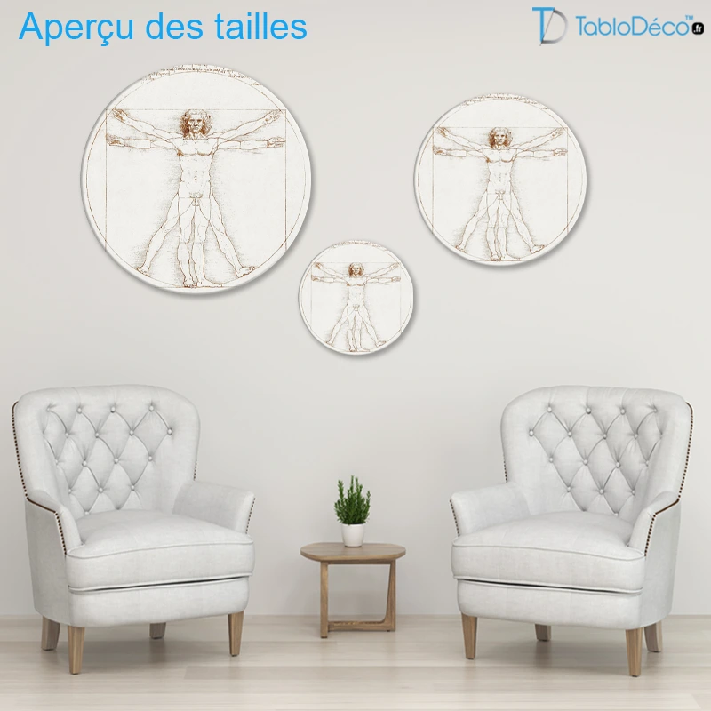 Tableau Rond - Homme de Vitruve (de Vinci)