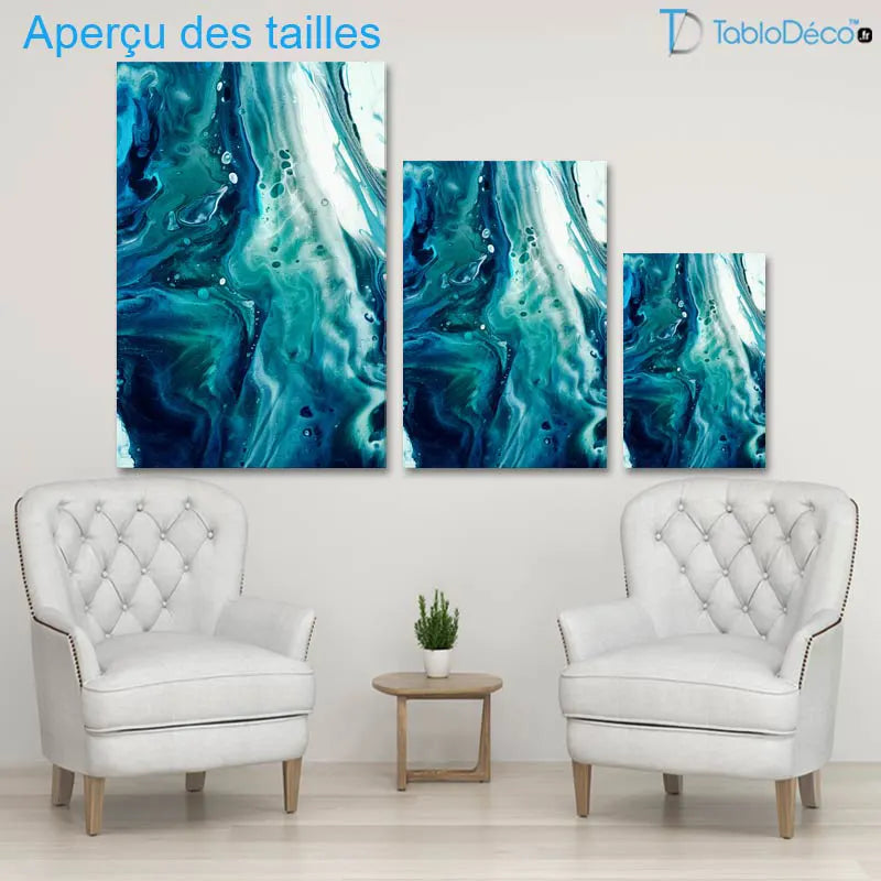 Aperçu des tailles de la toile Abstraite Bleue Canard - TabloDéco.fr