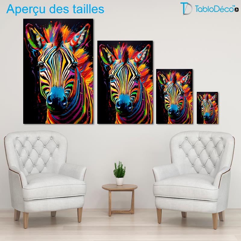 Tableau Zèbre Coloré sur Fond Noir