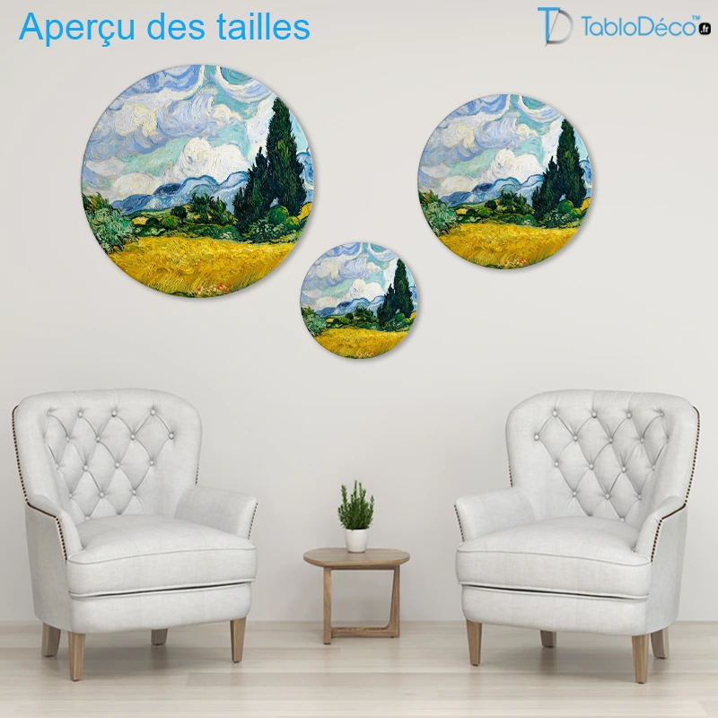 Tableau Rond - Champ de Blé avec Cyprès (Van Gogh)