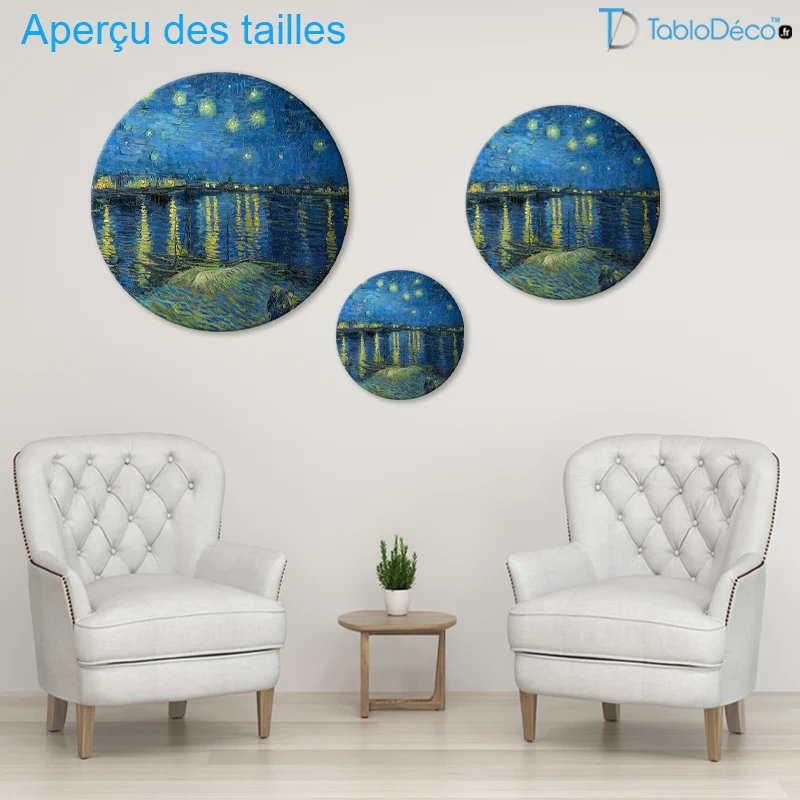 Tableau Rond - La Nuit étoilée sur le Rhône (Van Gogh)