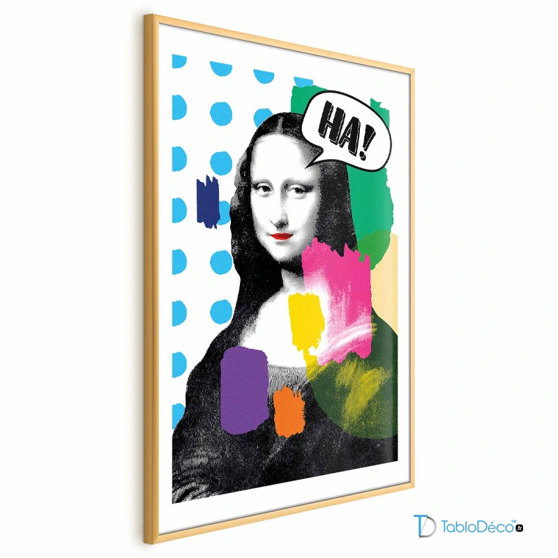 Poster déco de la Joconde style Pop Art avec un cadre doré et une marge
