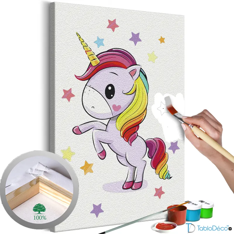 Peinture par numéro d'une licorne colorée