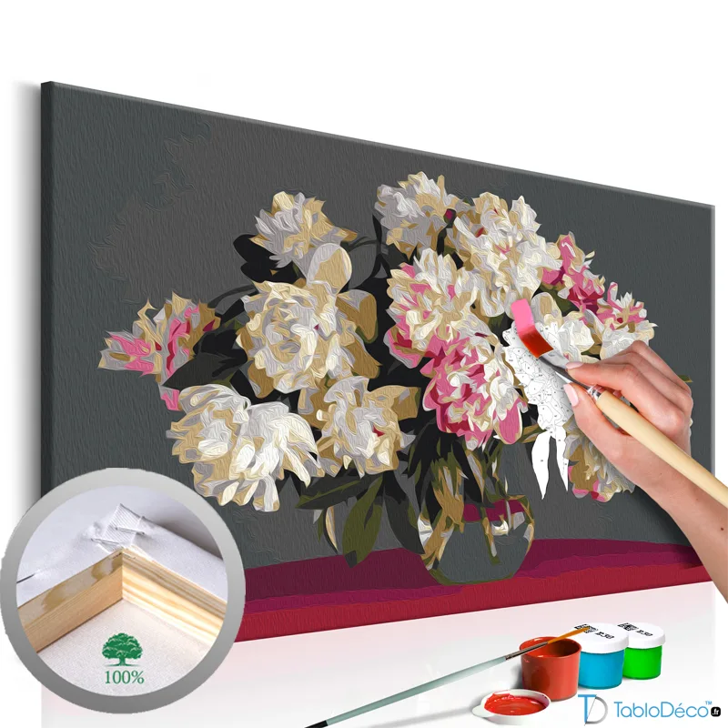 Peinture par numéros Pivoines Roses et Rouges - TabloDéco.fr