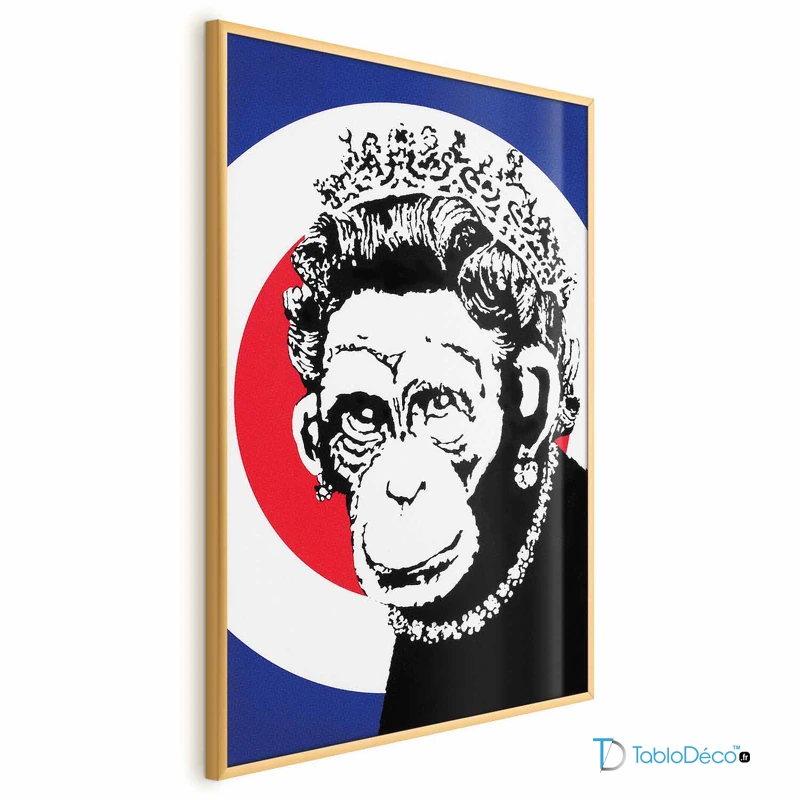 Poster mural Banksy Monkey Queen avec cadre Doré sans marge