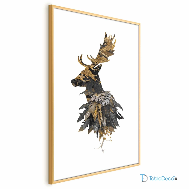 Poster d'un Cerf des Bois cadre doré avec une marge