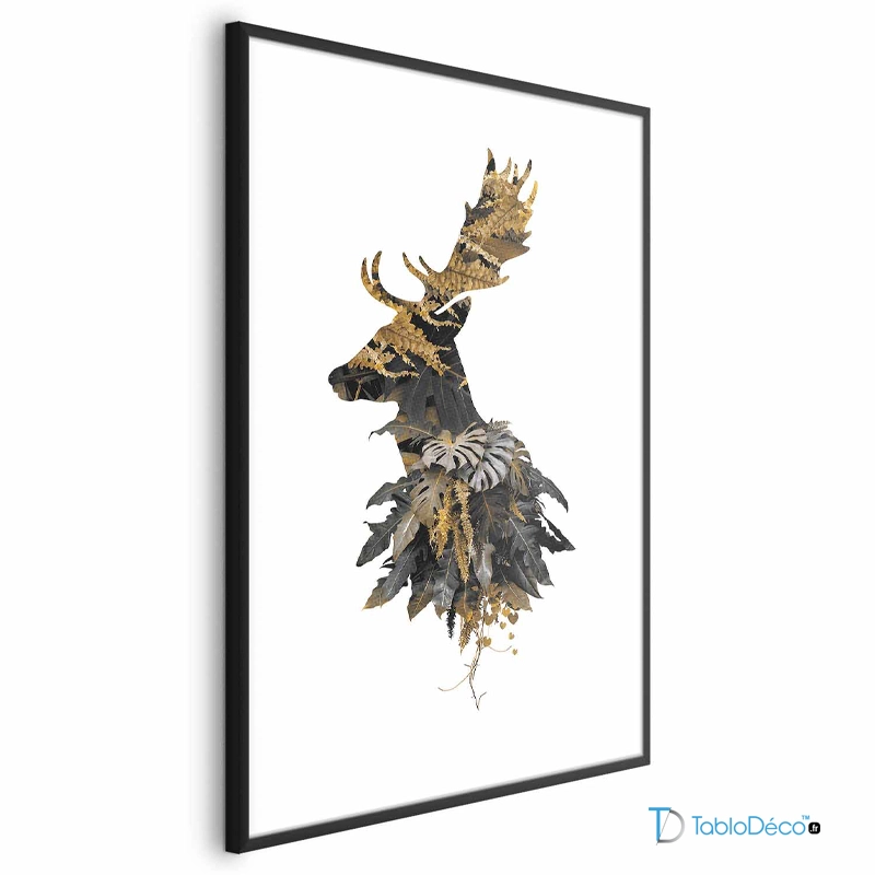 Poster d'un Cerf des Bois cadre noir avec une marge