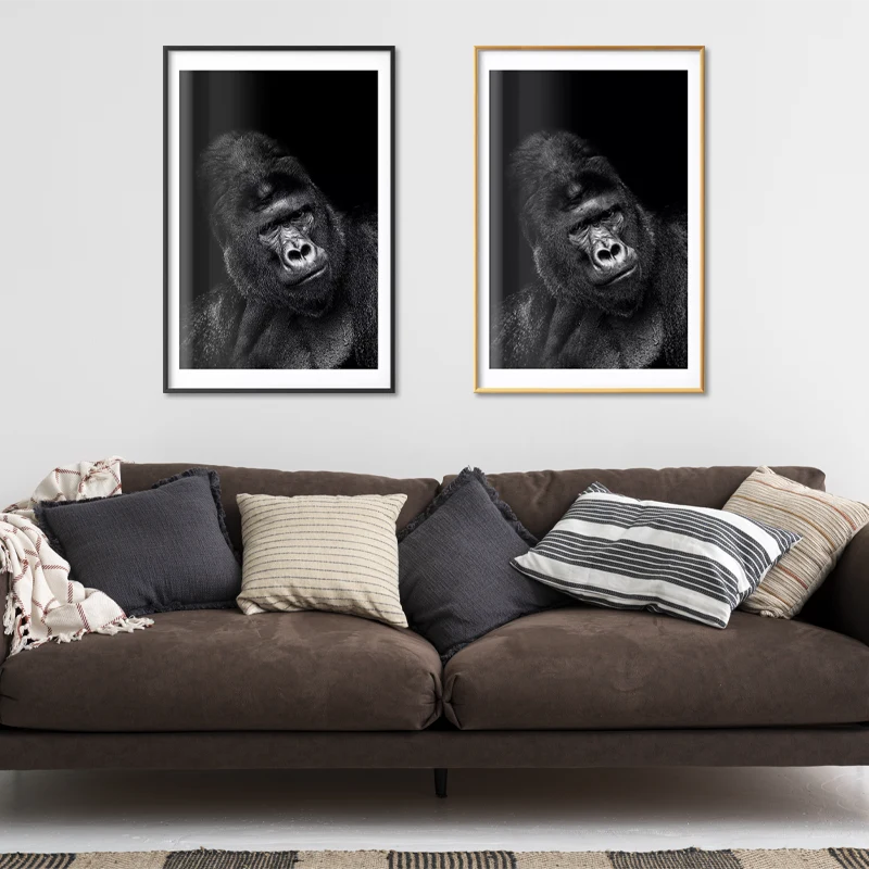 Poster Encadré avec un Gorille en Noir et Blanc