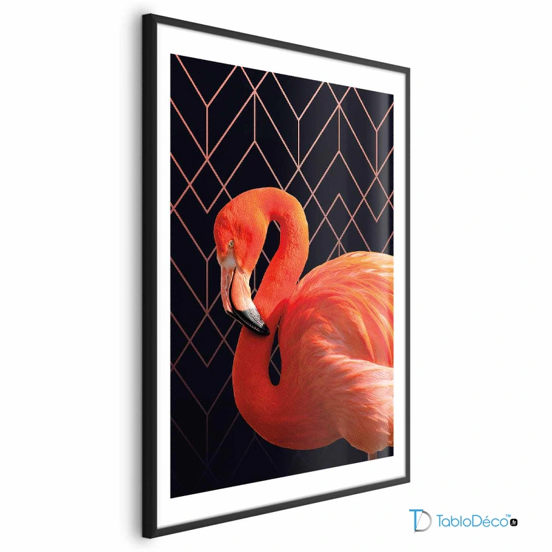 Poster Flamant Rose Design cadre noir avec une marge