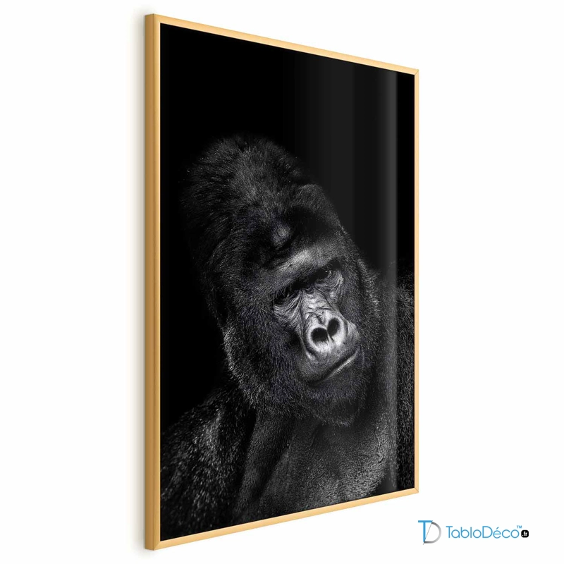 Poster d'un Gorille en Noir et Blanc avec un cadre doré
