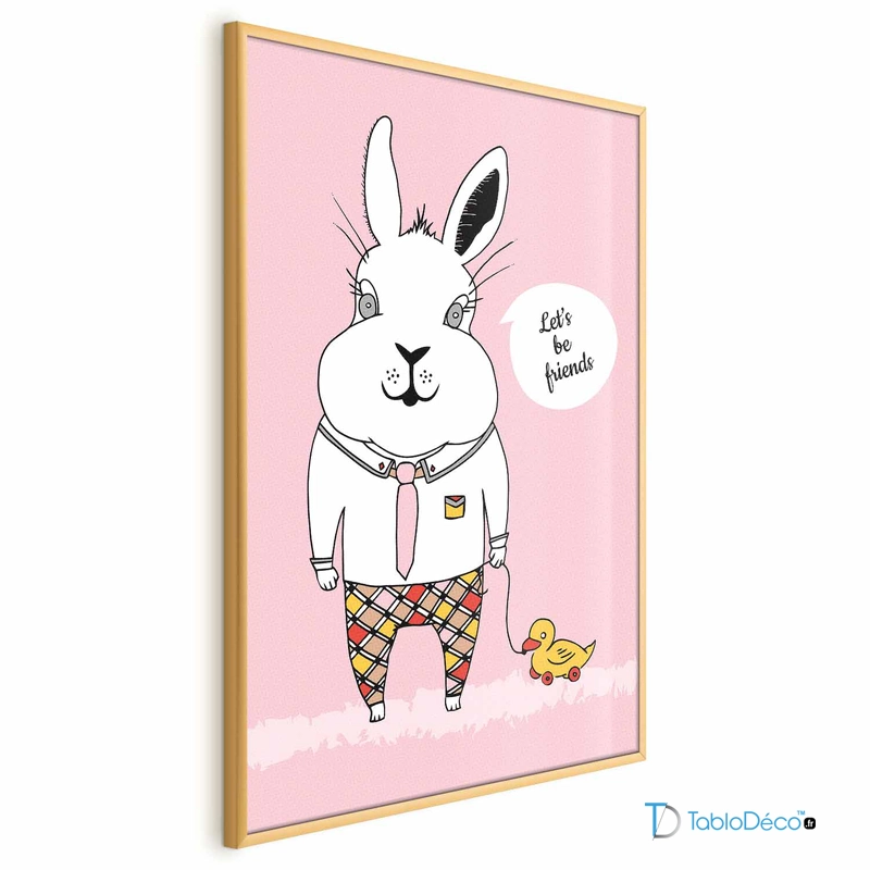 Poster Lapin Amical avec un cadre doré