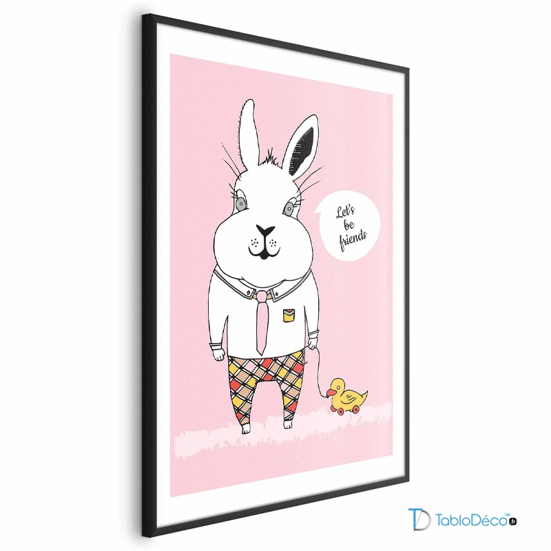 Poster Lapin Amical cadre noir avec marge