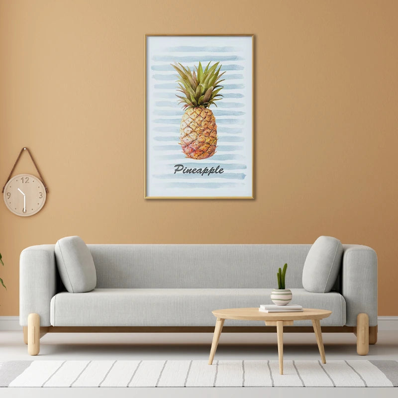 Poster mural encadré d'un Ananas Exotique accroché dans un salon