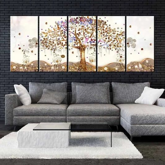 Toile en 5 parties de style Abstrait avec un Arbre dans un salon - TabloDéco.fr