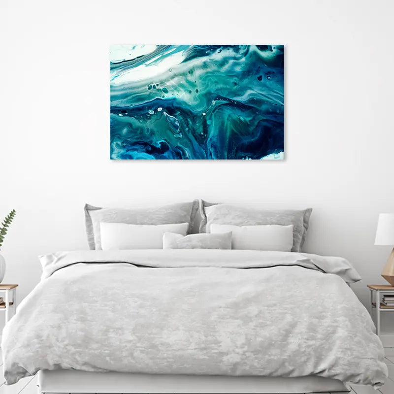 Tableau Abstrait Bleu Canard dans une chambre - TabloDéco.fr
