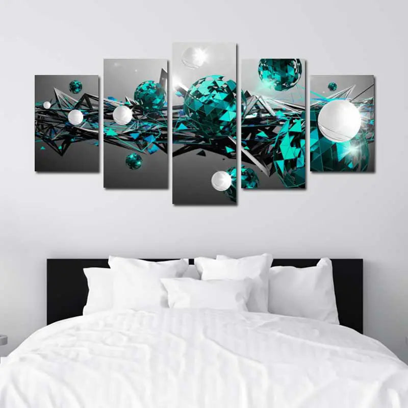 Toile imprimée Abstraite Formes Géométriques turquoises en 5 panneaux - TabloDéco.fr
