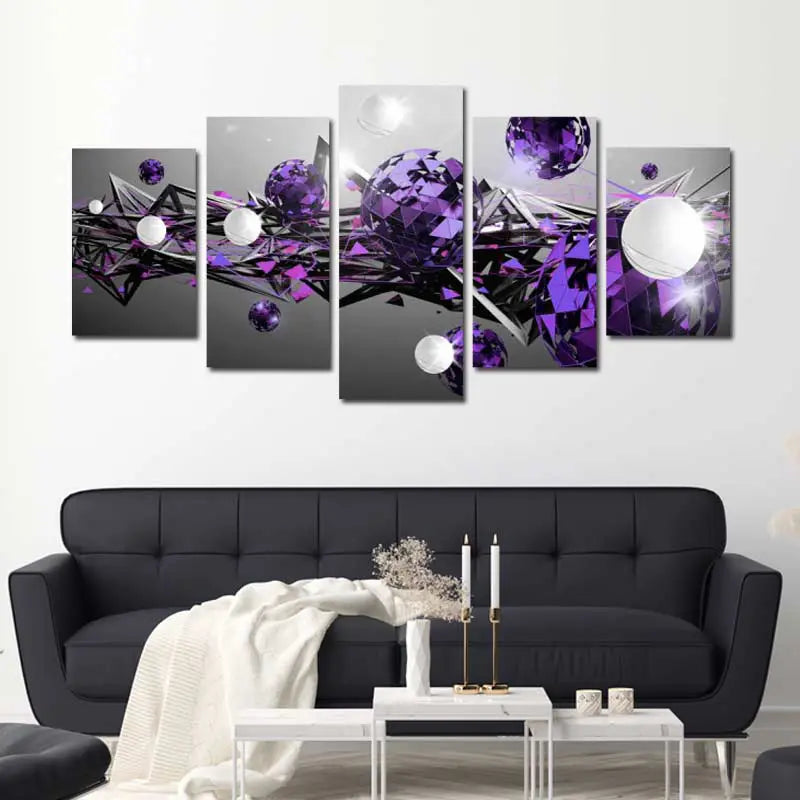Tableau sur toile Abstraite avec des Formes Géométriques violettes dans un salon - TabloDéco.fr