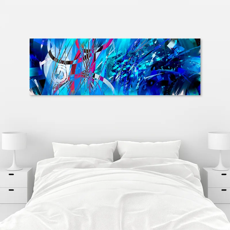 Tableau sur toile Abstrait Moderne Bleu au-dessus d'un lit - TabloDéco.fr