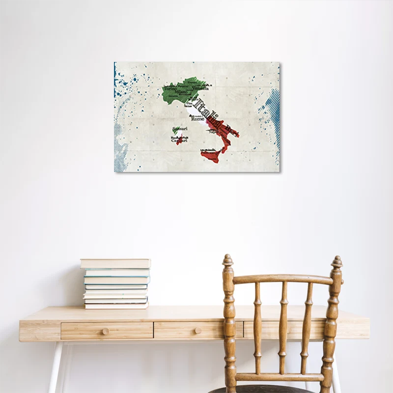 Tableau décoratif en toile avec une couche de liège - Carte de l'Italie
