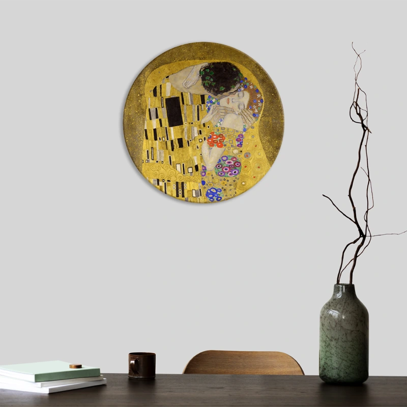 Tableau sur toile au format rond du Baiser de Gustav Klimt