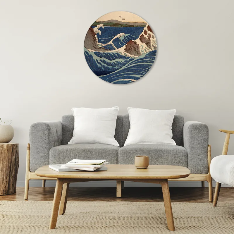 Tableau de forme Ronde le Tourbillon de Utagawa Hiroshige dans un salon