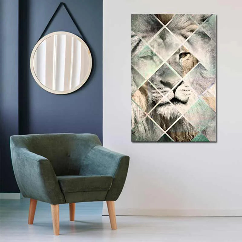 Toile de décoration avec un Lion style Scandinave - TabloDéco.fr