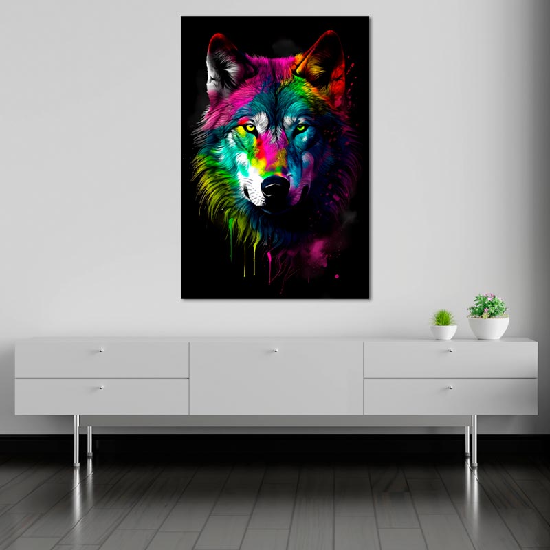 Toile murale d'un Loup Multicolore - TabloDéco.fr