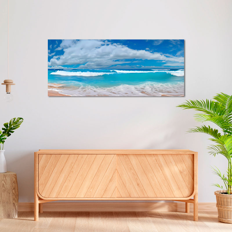 Tableau Panoramique Paysage Vague Bleue - TabloDéco.fr