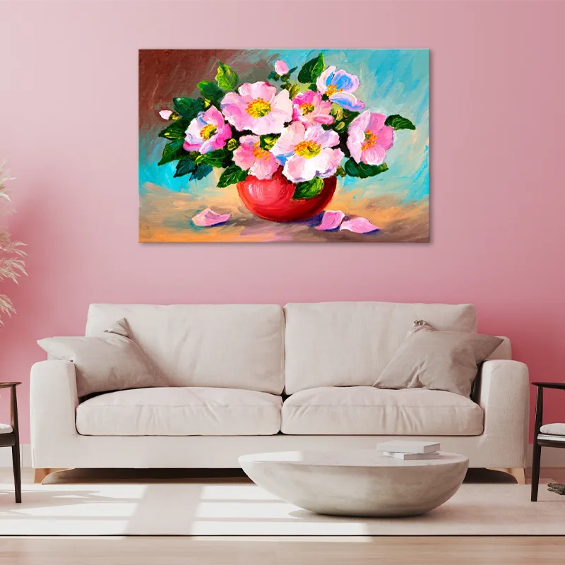 Toile Peinture Bouquet de Fleurs dans un salon - TabloDéco.fr