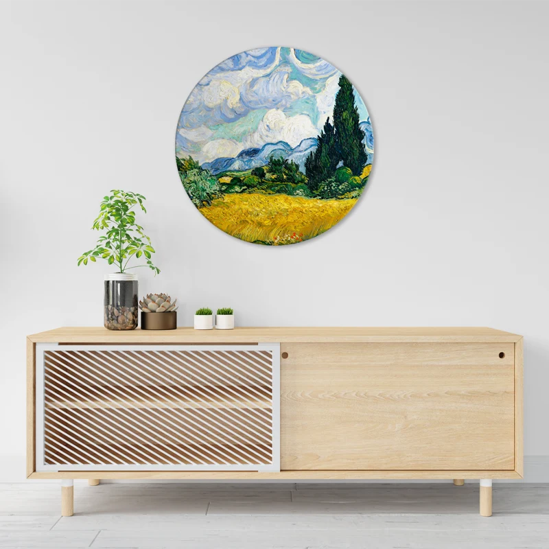 Tableau Rond sur toile du Champ de Blé avec Cyprès de Vincent Van Gogh