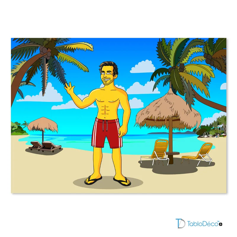 Tableau sur toile personnalisé Simpson avec 1 personne sur un fond de plage - TabloDéco.fr