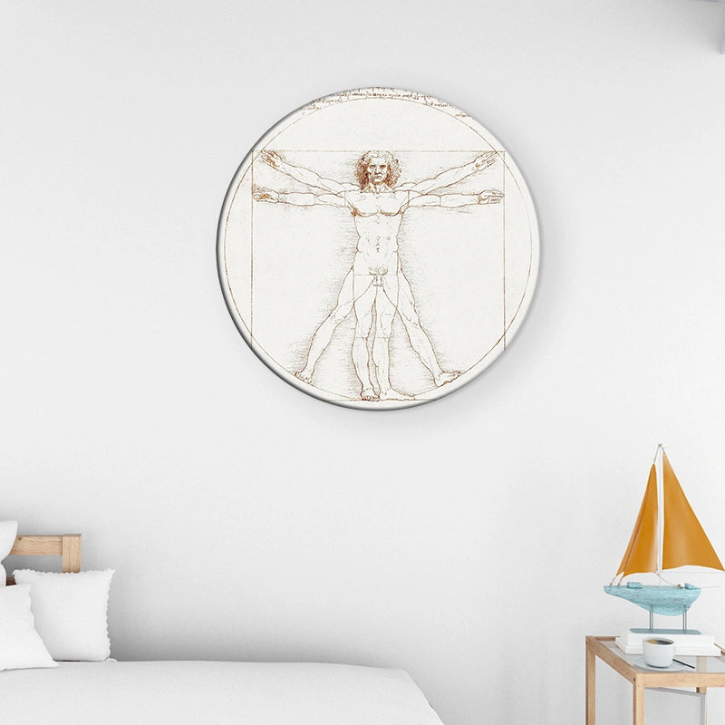 Tableau sur toile au format rond l'Homme de Vitruve de Léonard de Vinci