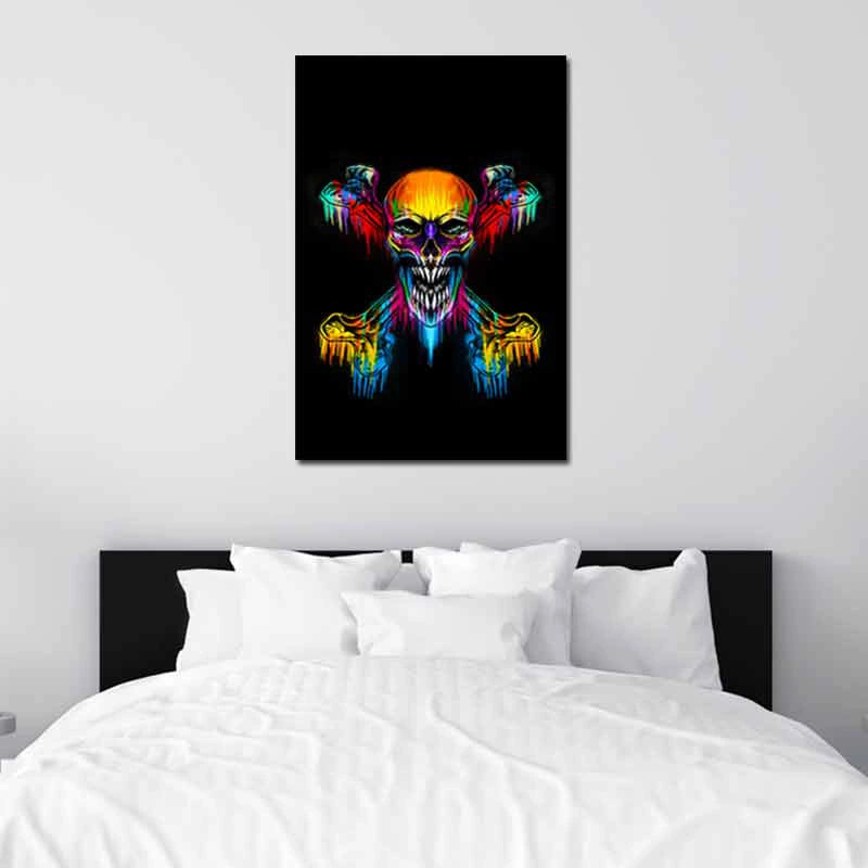 Tableau Tête de Mort Multicolore - TabloDéco.fr