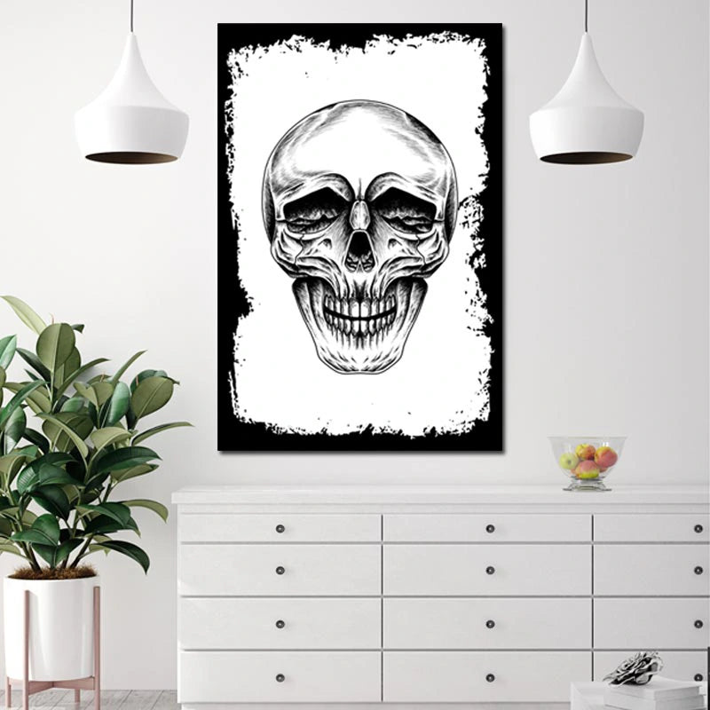Tableau sur toile d'une Tête de Mort Noir et Blanc - TabloDéco.fr