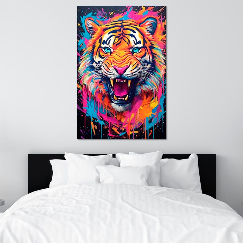 Tableau déco sur toile d'un Tigre Multicolore - TabloDéco.fr