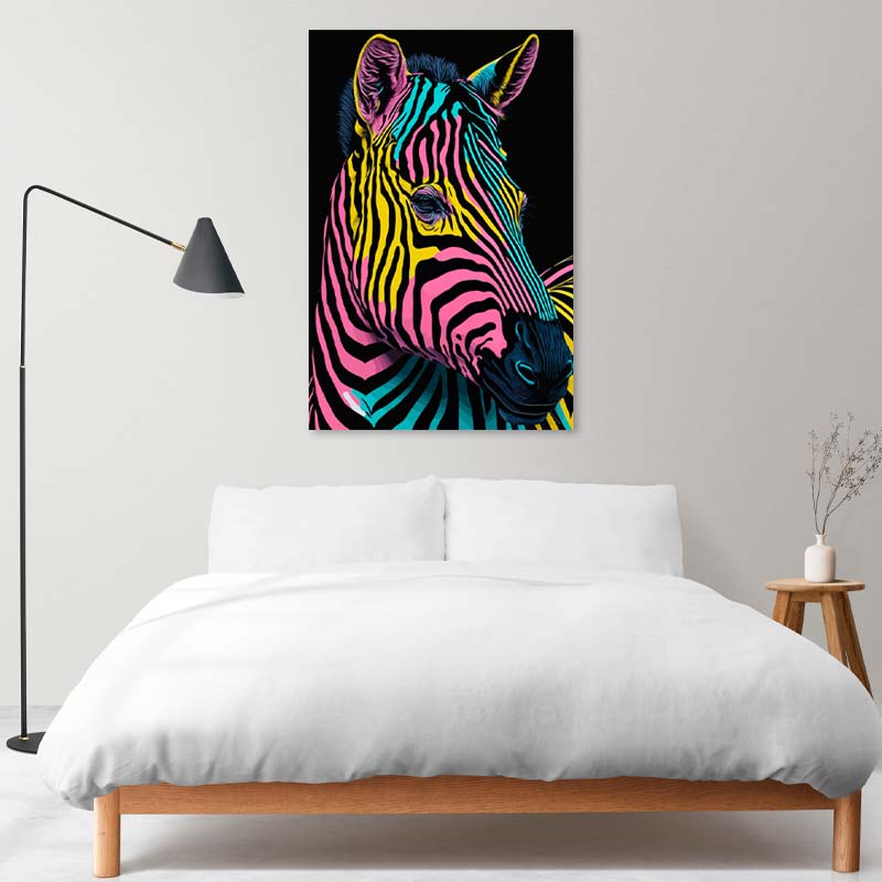 Tableau déco avec un Zèbre Pop Art dans une chambre - TabloDéco.fr