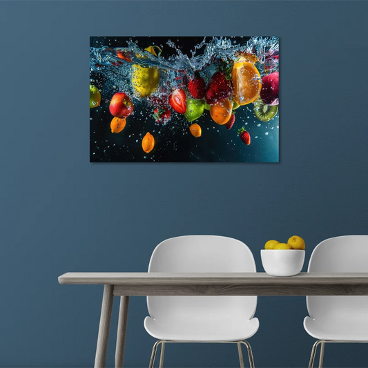 Toile déco avec des Fruits dans l’eau pour la cuisine