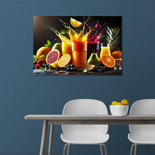 Toile avec des Jus de Fruits Colorés dans une cuisine