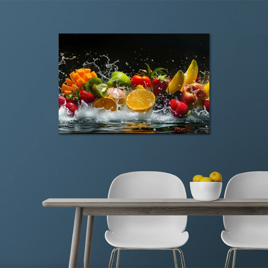 Toile murale pour la Cuisine avec des Fruits et Éclaboussures d’eau