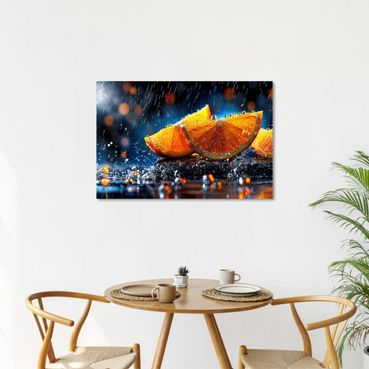 Toile murale Tranches d’Orange et Gouttes d’eau dans une cuisine