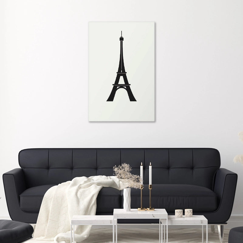 Toile décorative de la Tour Eiffel en Noir dans un salon (JO Paris 2024)