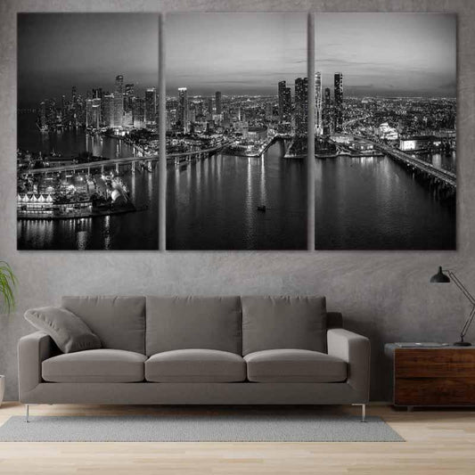 Tableau Miami en Noir et Blanc