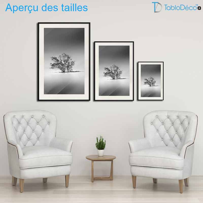 Aperçu des tailles du Poster Arbre Noir et Blanc