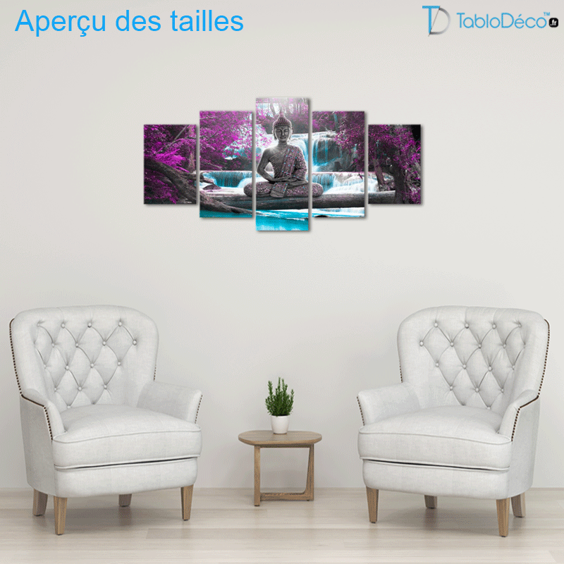 Tableau Bouddha Cascade Zen (5 panneaux)