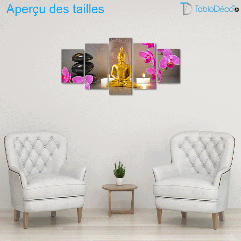 Tableau Bouddha Doré (5 panneaux)