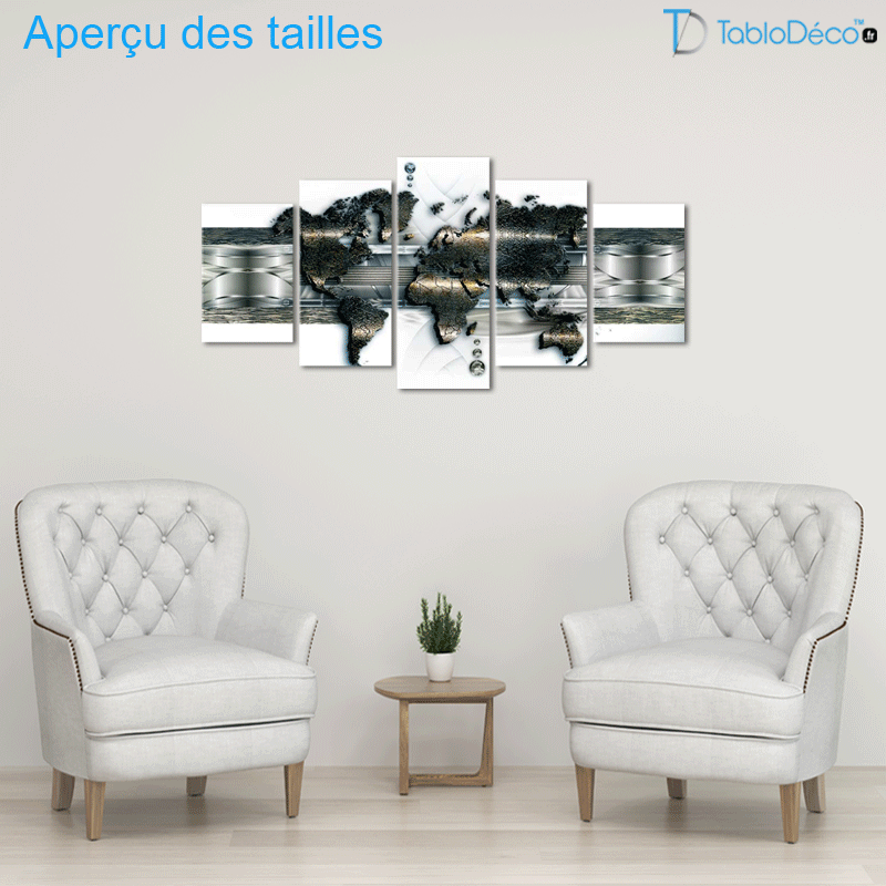 Tableau Carte du Monde Effet Métal