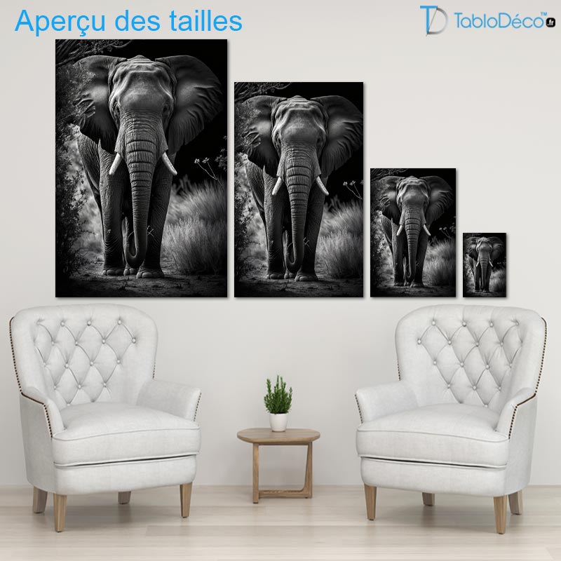Tableau Éléphant Noir et Blanc